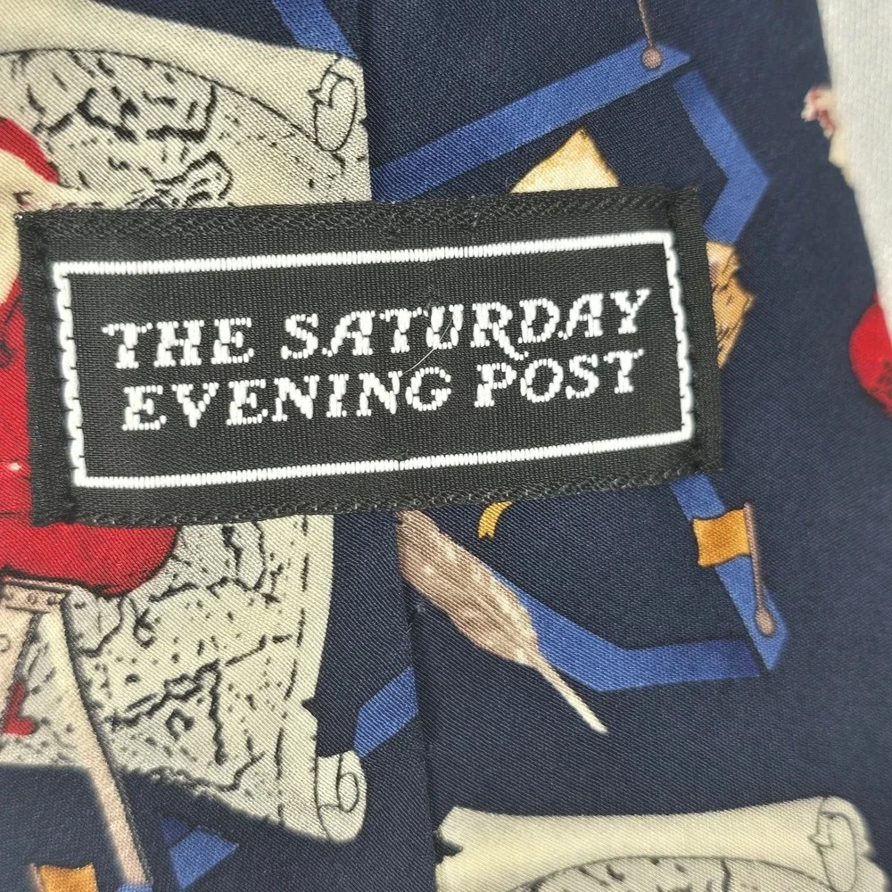 Saturday Evening Post Tie Mens OS Santa Claus Navy Silk Holiday Christmas EUC